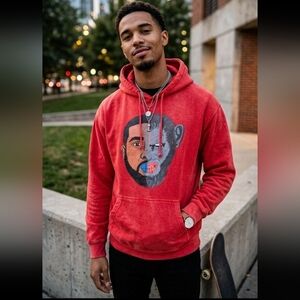 Bold "Two-Face" Portrait Graphic Hoodie Sz Med